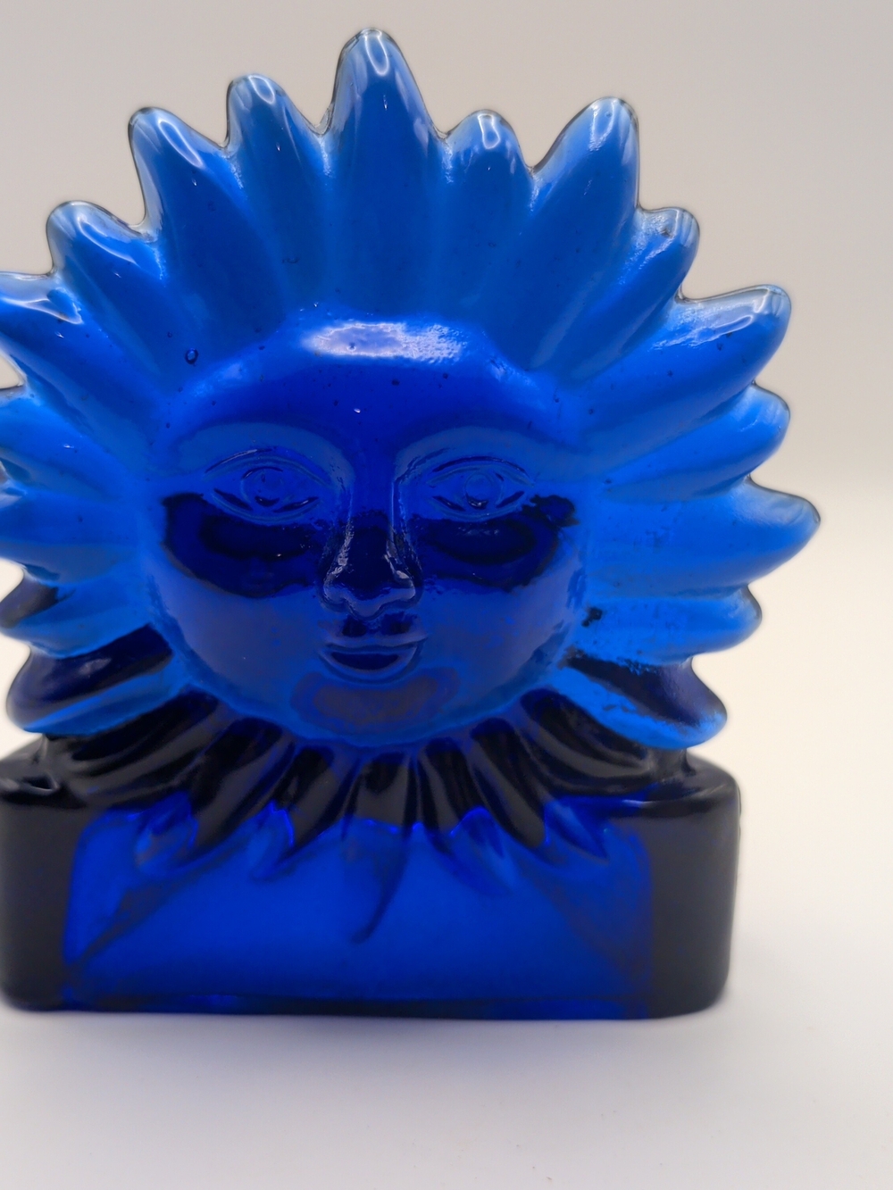 Vintage 1990s Cobalt Blue Glass Sun Celestial Tea Light Votive Candle Holder (H)